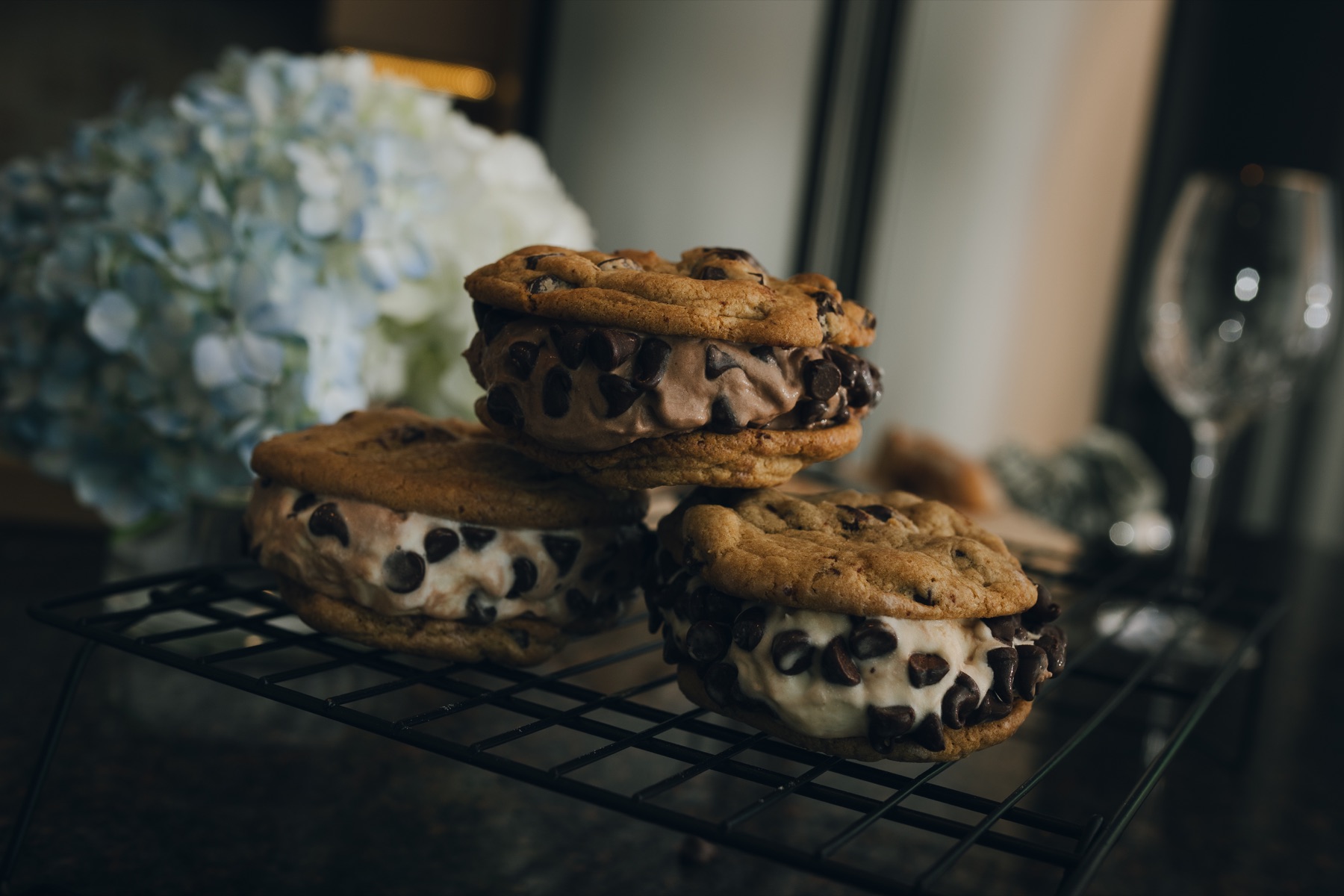 Homemade ice cream cookie sandwiches